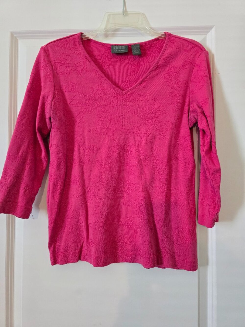 Additions by Chico's pink 3/4 sleeve embroidered top